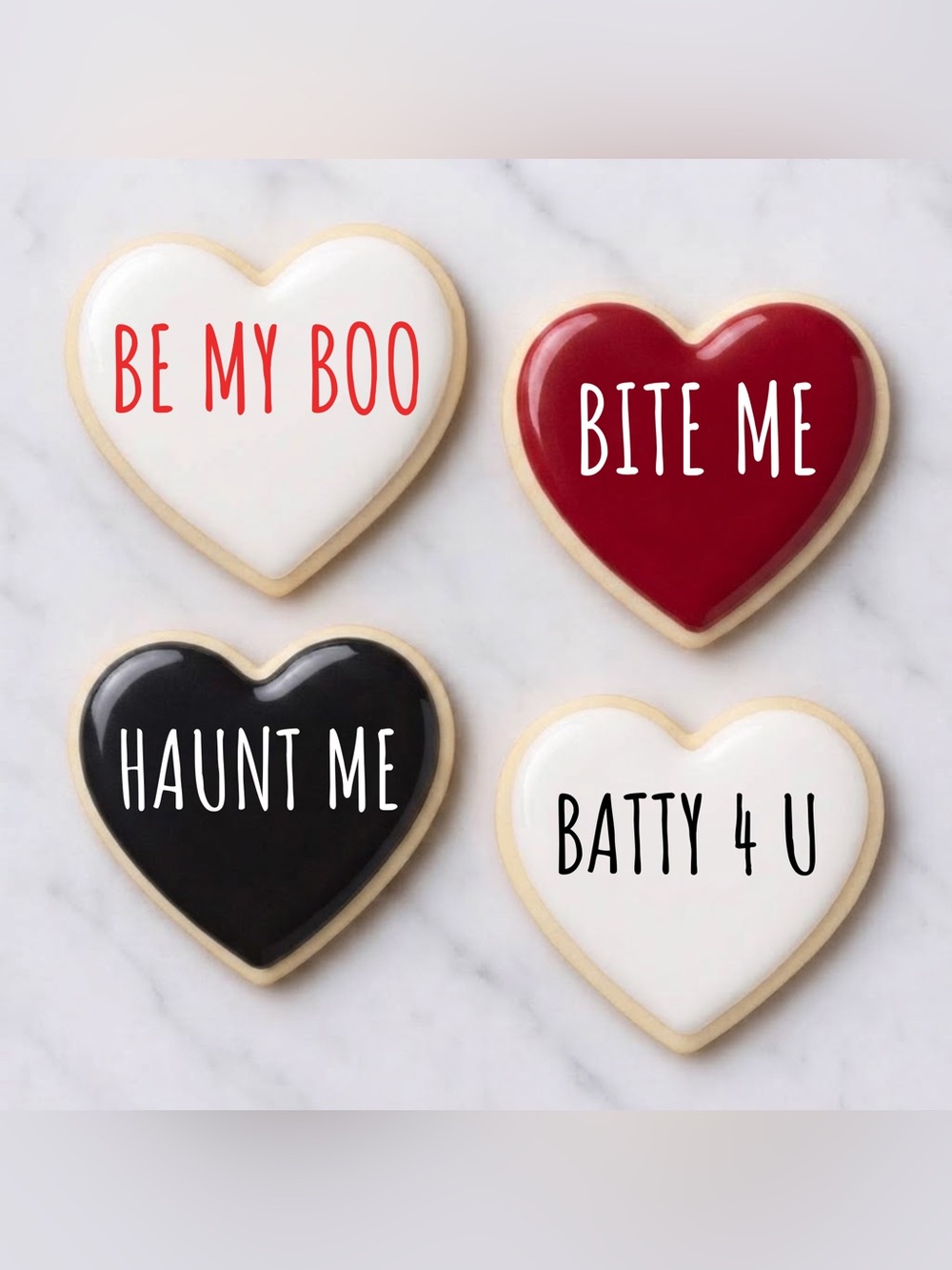 NWT Spooky Conversation Heart Sugar Cookie Coaster Set  - Handmade - Set of 4